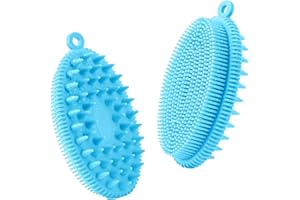 RamPula Silicone Body Scrubber, Dual-Sided Bath Shower Gentle Exfoliating Body Cleansing Brush for Men Women Kids, All Skin Types, More Hygienic Than Loofah, Easy to Clean, Long-Lasting, 1pc Blue
