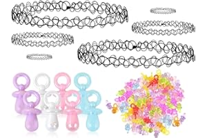 Lhbwhiz Choker Tattoo Kette 90s Set,90 Jahre Outfit Damen Accessoires,Halsband Armband Schnullerkette,babyschnuller,Elastische Halskette,Dekoschnuller,Schnuller,für 80 90er Mottoparty