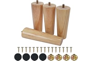 HULAGU 4pcs Pieds de Meuble en Bois Massif 15cm, Pieds d'Armoire Coniques Pieds de Table Antidérapant pour Meubles Table Chaise Armoire Canapé Bureau Cuisine