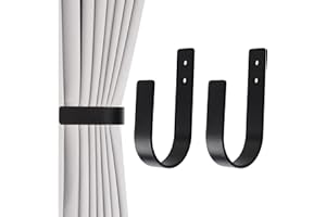 OCIOLI 2 Pack Metal Curtain Tie Backs & Holdbacks - Solid Aluminum U-Shaped Wall Mounted Drapery Hooks Holder, Modern Durable Curtain Tiebacks for Living Room Bedroom Curtains & Draperies (2, Black)