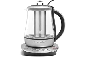 RIVIERA & BAR riviera&bar Théière Bouilloire à Température Réglable - Idéale pour Infusions et Thés Verts, Noirs, Oolongs, Maintien au Chaud, Signal Sonore Désactivable - Verre Trempé et Inox