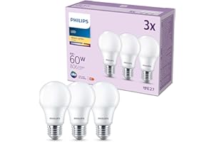 Philips pack de 3 ampoules LED E27, 60W, blanc chaud