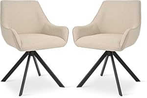 Goeurvant Swivel Dining Chairs Set of 2 with Armrests,360° Swivel Upholstered Chairs,Modern Linen Rotary Chair,Kitchen Chair with Metal Frame and Backrest for Dining Room,Living Room,Office, Beige
