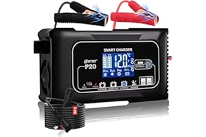 BSTGEKELY 20-Amp Car Battery Charger,12V/24V Lithium Smart lifepo4 Battery Charger Maintainer Trickle Charger Battery Maintainer for Car Boat Motorcycle Lawn Mower ATV and Lead-Acid(AGM, Gel, MF, EFB, SLA, Wet)