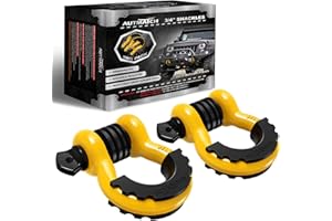 AUTMATCH D Ring Shackle 3/4" Shackles (2 Pack) 41,887Ibs Break Strength with 7/8" Screw Pin and Shackle Isolator Washers Kit for Tow Strap Winch Off Road Vehicle Recovery Yellow & Black