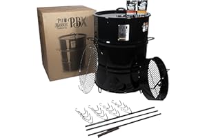 PIT BARREL COOKER CO. Pit Barrel Cooker XL Pacchetto – Affumicatore a tamburo da 57 cm | Griglia per barbecue a tamburo in acciaio rivestito in porcellana | Include 16 ganci in acciaio inossidabile, 3 aste per appendere,