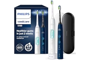 Philips Sonicare ProtectiveClean 5100 HX6851/34 elektryczna szczoteczka do zębów z 3 programami czyszczenia, kontrola nacisku, etui podróżne, kolor biały/niebieski