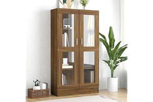 IKAYAA Armadietto Vetrina, Vetrina Espositiva, Vetrina Soggiorno, Vetrinetta Espositiva, Mobile Vetrina, Teca Espositiva, Rovere Marrone 82,5x30,5x150cm Legno Multistrato