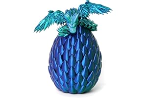 Ackygetrich 3D Printed Dragon Egg Fidget Toy Surprise Egg with Flexible Winged Dragon Inside, Birthday Gift, Desk Figure Decor (Blue)