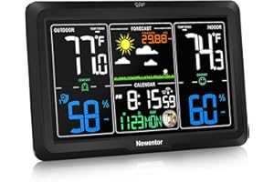 Newentor Weather Station Wireless Indoor Outdoor, Indoor Outdoor Thermometer Wireless, 7.5" Home Weather Stations with Atomic Clock, Temperature Humidity Gauge, Weather Forecast and Barometer, Black