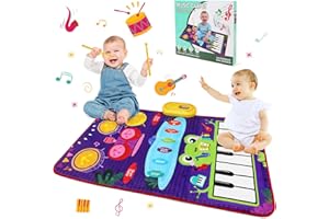 JoyPlus Jouets Musical Bébé 1 an, Tapis de Piano pour Enfants, Jouet Musical 2 en 1 pour Piano et Batterie de Jazz avec 2 Bâtons, Tapis de Musique pour Bébé,Jouets Éducatifs Cadeau pour Enfant 1-4 Ans