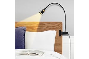 ‎ACEGOO acegoo LED Leselampe Bett Klemmleuchte Vollmetall, Dimmbar Klemme Lampe, Schwarz 2 Modi 3000K/Bernstein Schwanenhals Flexible 360° USB C für Buch, Lesen, Reisen, Schlafzimmer, Büro