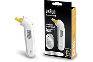 Thermomètre auriculaire Braun ThermoScan 3 (précision professionnelle ; indicateur acoustique de fièvre ; sûr, hygiénique, pour toute la famille ; nouveau-né) IRT3030 Blanc