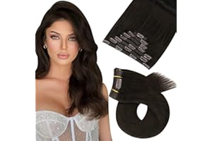 Moresoo Extension a Clip Cheveux Naturel Lisse Brun le Plus Foncé Extension Cheveux Naturel Humain Clips 50 cm Extension Clip Cheveux Naturelles Long Doux et Soyeux 120G/7PCS 20 Pouces