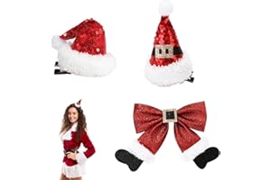 BEIPEGIN 3PCS Brillantes Pinzas Pelo Navidad, Grandes Lazo Rojo Pelo de Pinzas Navidad y Horquillas Navidad de Gorro Santa Claus Set, Accesorios Pelo Niña Mujer para Fiesta Navidad y Complementos Navideños