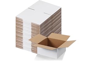 EYMPEU Cajas de Cartón 20,4x20,4x10,2cm Con Tapa, Pack 40 Cajas Pequeñas Onduladas, Blanco
