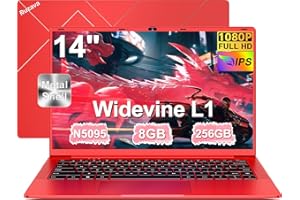 RUZAVA Ordenador Portátil 14 Pulgadas Celeron N5095 hasta 2,9 GHz Win11 8GB 256GB SSD Expansión 1TB 5G WiFi 1920x1080 FHD BT4.2 Mini HDMl USB 3.0 Portatil con Mouse Español Película - Rojo Metal Ordenador