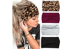 Mscat 4 Packs Wide Headband for Women Extra Large Turban Headband Twisted Knotted Sport Headband Hairband for Daily Life Yoga Workout Women's Fashion Head Bands