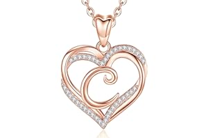 INFUSEU Heart Pendant Necklace Letter A-Z Alphabet Capital Jewelry Double Heart Initial Necklaces Cubic Zirconia CZ for Women Romantic Gifts, 20 Inch Chain