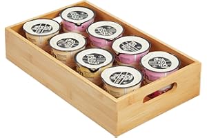 mDesign Caja organizadora con asas – Práctico cajón de madera para almacenar alimentos, especias, nueces o botellas – Organizador de cocina abierto en madera de bambú – color bambú
