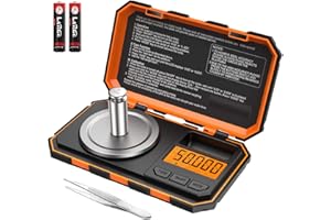 AMIR (Upgraded) Professional Digital Milligram Scale, 50g Max High Precision Pocket Sized Jewelry Scale, Electronic Smart Scale with 50g Calibration Weight (Battery/Tweezers Included)