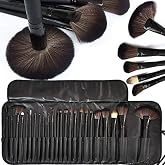 MACPLUS Fiber Bristle Makeup Brush Set with Black Leath...