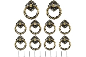 JINXIAN JINXM 10pcs Vintage Pull Ring Antique Pull Handles Knobs for Kitchen Cabinet Cupboard Dresser Door Drawer(Brass)