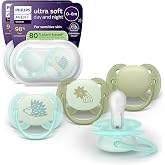 Philips Avent Ultra Soft Day &amp; Night Pacifiers Orthodontic Design, 0-6 Months, Glow in the Dark, Symmetrical Silicone Teat, B