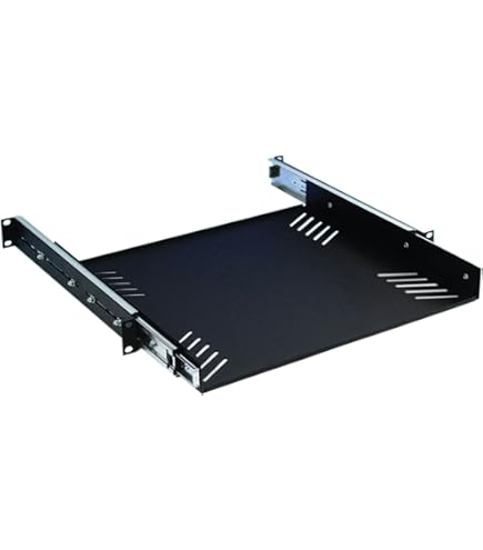 Koscom Connect Fachboden ausziehbar für Netzwerkschrank 19 Zoll I Server Rack Ablagefach 483 x 350 x 45 mm I Ausziehboden zum Festeinbau ab 450 mm Tiefe I Lochblech schwarz I Hohe Traglast