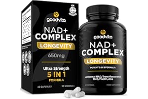 Goodvita NAD+ Supplement 650mg (5 in 1 Complex) 60 Caps, 2 Month Supply | UK Made | Boost NAD Levels | Resveratrol TMG Fisetin ALA | Liposomal High Bioavailability | Anti-Aging, High Strength