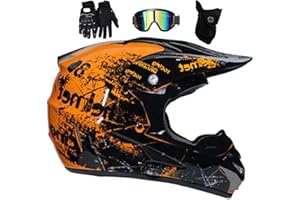 MTQCBDHY Fullface Helm MTB, Motocross Helm Kinder, Helm Set Herren ATV Motorradhelm MX Enduro, ABS-Schale, MTB Helm Fullface Kinder, Motorradhelm Motorrad Downhill Helm, Mit Handschuhe Maske Brille