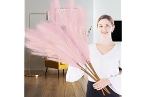 Lighterday 6 Pcs Pampas Grass Artificial 43"/110cm Large Pampas Grass Dried Tall Pampas Grass Floor Vases Fluffy Faux Pampas Grass for Wedding Living Room Bedroom Boho Home Decor (Pink)
