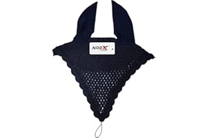 NASX SPORTS Horse Long Tie Down Fly Hood Fly Veil Ear Bonnet Flyveil Net Handmade Crochet (COB, Navy)