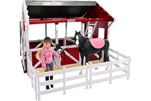 Breyer Bandai Summer Springs Country Stable Playset | Wooden Horse Stable Toy with 2 Stablemates Horses & Accessories | 10cm 1:32 Scale Figures for Creative Farm Play