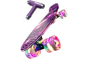 D DELEVEN Deleven Skateboard mit LED Rollen, Skate Tool und ABEC 7 Lager - Kinder Erwachsene Anfänger - 56 cm