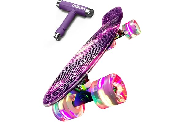 Deleven Skateboard 56cm avec Roues LED, Outil de Skate et Roulements ABEC 7 - pour Enfants Débutants Filles Garçons Adolescents Adultes