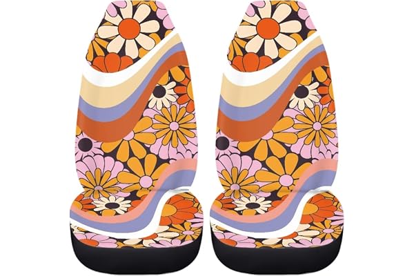 Coloranimal Housses de siège de voiture bohémiennes colorées à fleurs pour femmes, accessoire de voiture floral arc-en-ciel, siège de seau non glissant, protection universelle, fleurs hippies