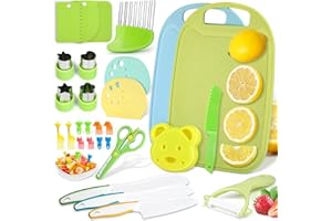 WSIANNG Set di Coltelli da Cucina per Bambini, 29 Pezzi Sicurezza Utensili Cucina per Bambini, Coltello da Cucina per Bam-bini per Cucinare e Tagliare la Frutta, Montessori Coltello