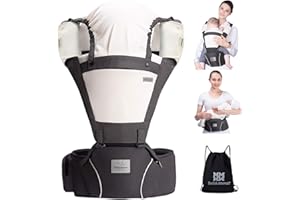 Bebear Porte bébé,Bebamour Porte bébé Ergonomique avec Siège à Hanche/Pur Coton Léger et Respirant/Multiposition, Baby Carrier for 0-36Months