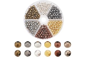 PH PandaHall 420pcs Perles Intercalaires en Fer 6 Couleurs Perles Espacees Rond Perles d'espacement pour la Fabrication des Bijoux, 4-5mm