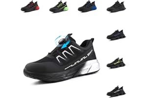 Loiston Scarpe Antinfortunistiche Uomo Donna Scarpe da Lavoro con Punta in Acciaio Leggere Anti-Smashing Autoblocco Sicurezza Protettive Antiscivolo Nero Blu Verde Grigio Rosso EU37-EU46