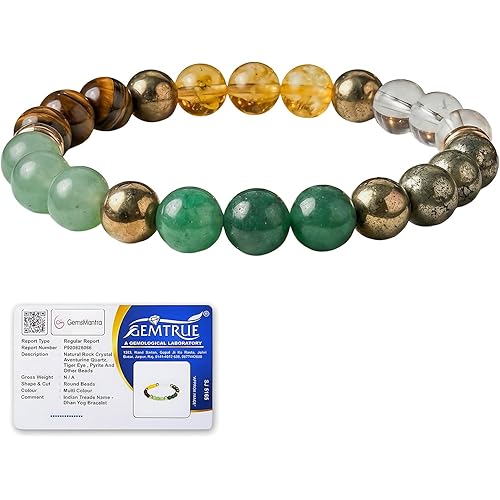 GEMSMANTRA Natural Healing Bracelets For Men & Women, Certified 8mm-10mm Beads for Money Magnet & Wealth Attraction, Prosperity, Success, Protection, Luck, Stress Relief & Emotional Balance