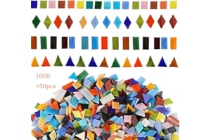 Lanyani 1050 Pieces Mixed Shapes Glass Mosaic Tiles for Crafts, Colorful Stained Glass Pieces for Mosaic Projects
