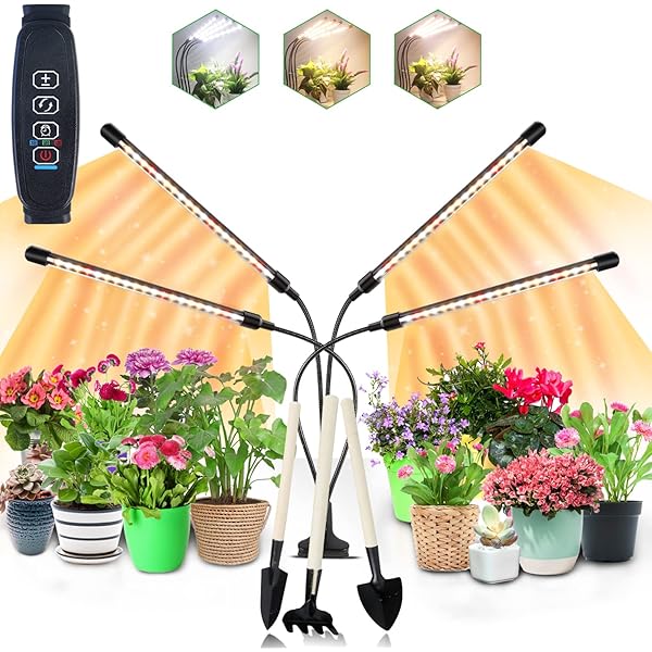 SciFiVisi Led-lamp met volledig spectrum voor planten, in hoogte verstelbaar 28-115 cm, timer 3/9/12 uur, 10 soorten helderheid, aluminium, geel rood blauw