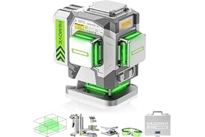 Huepar Pro niveau laser à auto-nivellement à 360° professionnel pour pose de carreaux niveau laser vert à 12 lignes avec batterie lithium-ion de 8000 mAh support multifonctionnel et étui rigide ZK03DG