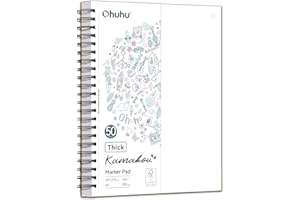 Ohuhu Dwustronny szkicownik A4, 280 g/m², super gruby papier, 50 arkuszy (100 stron), spiralny marker A4 do markerów alkoholowych, tuszu i akwareli