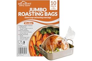 DELAHUNT CATERING SUPPLIES Extra Large Oven Roasting Bags with Ties 55 x 60cm [10 Pack] - BPA-Free, Food-Grade & Oven-Safe Cooking Bags | Heavy-Duty Cook-in Bags for Turkey, Chicken, Fish, Vegetables, Meal Prep & Batch Cooking