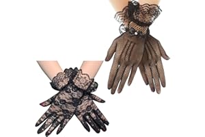 Liitata 2 pares de guantes cortos de encaje floral guantes de malla de malla retro de ópera para fiestas de boda, Halloween, mascarada, carnaval, temática de fiesta estilo 2 Negro Talla única