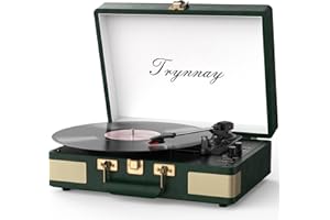 Trynnay Plattenspieler Schallplattenspieler 3-Gang-Bluetooth, tragbarer Koffer-Vinyl-Player mit integrierten Lautsprechern, Plattenspieler, verbesserter Audio-Sound, Grün