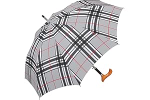 HAPPY RAIN Stützschirm mit Fritzgriff aus Holz mit Automatik stabil windfest - Checks Light Grey (86 cm)